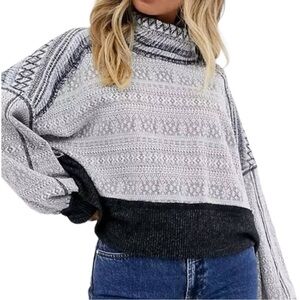 Free People Gray Oversized At The Lodge Turtleneck Sweater size Large